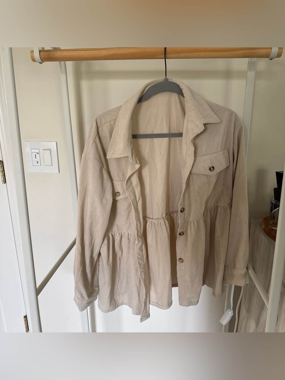 Othr Cream Corduroy Button-Front Peplum Jacket